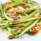 New Asparagus Ribbon Salad with Crumbled Pancetta and Parmesan