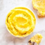 overhead of mango fruit compound butter with bread
