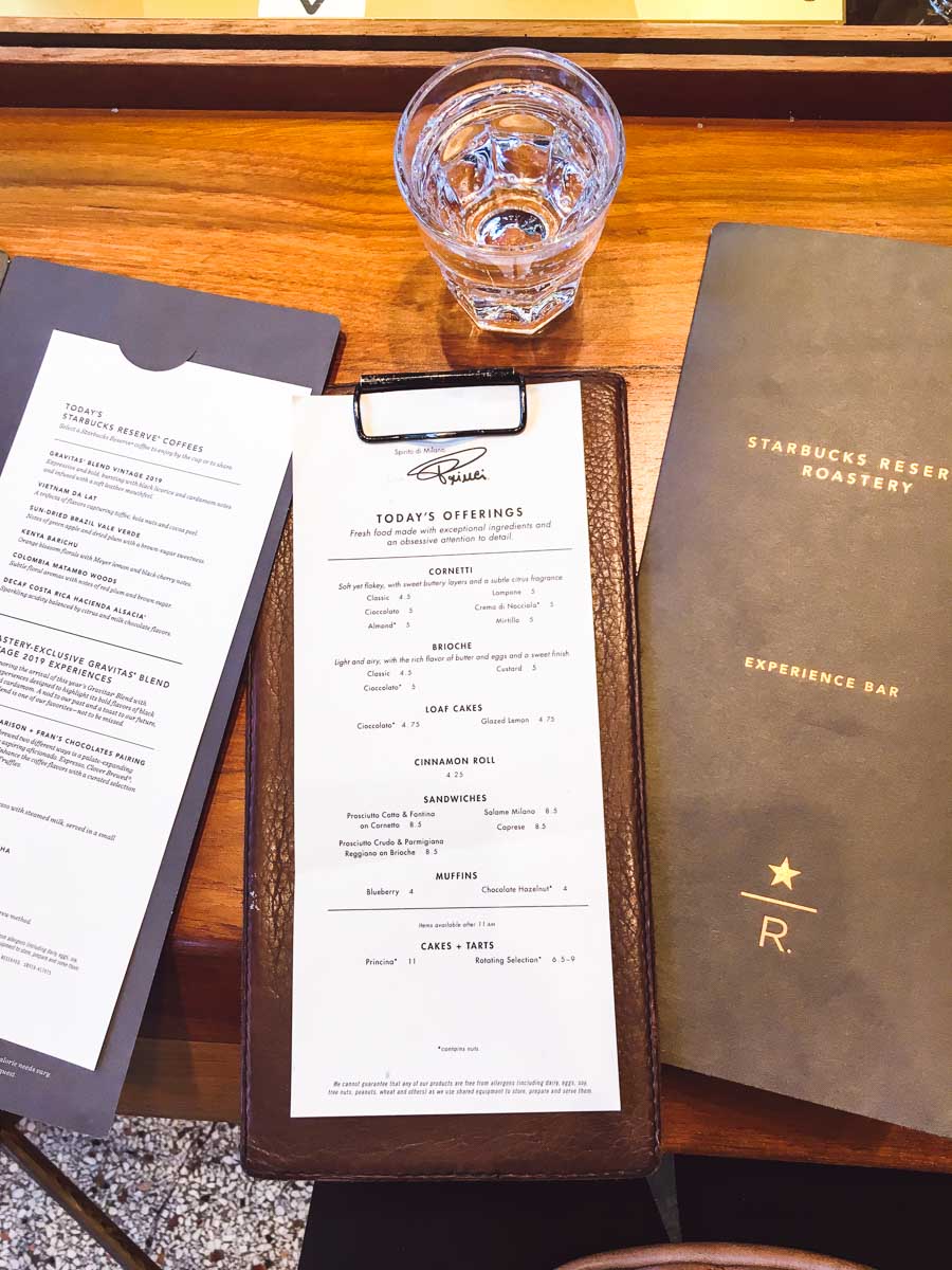 Starbucks Siphoned Coffee Experience Bar menu