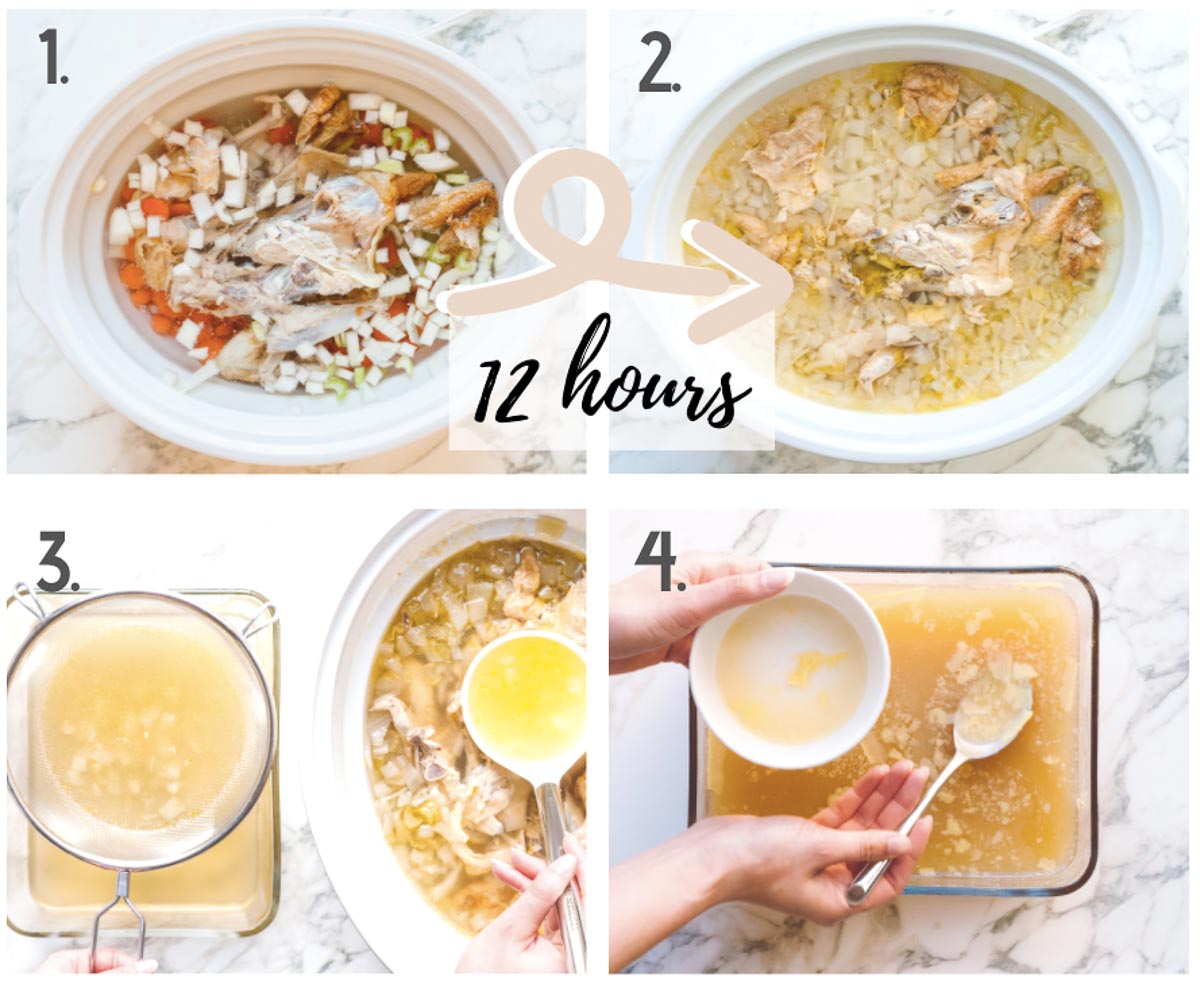 Four image collage demonstrating the steps it takes to complete this recipe.